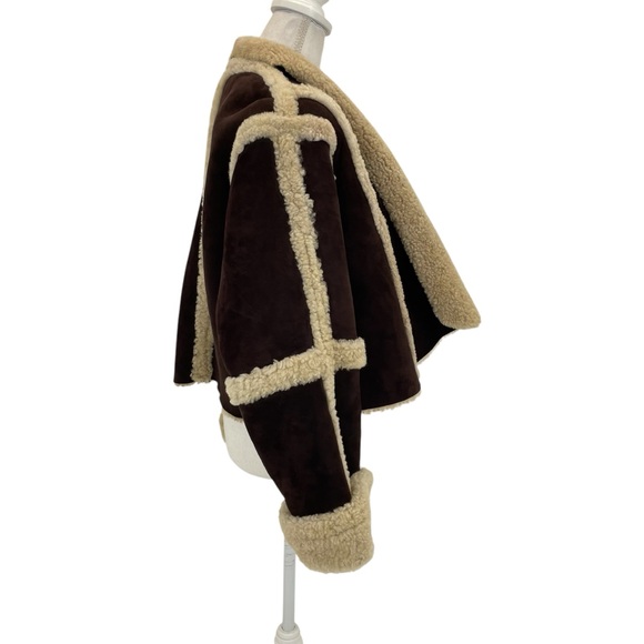 ❣️HP❣️Vakko Shearling & Suede Coat Large Brown/Natural - Picture 4 of 14